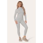 Ribbed High Neck Zipper Collar Jumpsuit Front Unitard Set