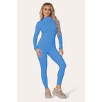 Ribbed High Neck Zipper Collar Jumpsuit Front Unitard Set