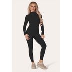 Ribbed High Neck Zipper Collar Jumpsuit Front Unitard Set