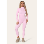 Ribbed High Neck Zipper Collar Jumpsuit Front Unitard Set