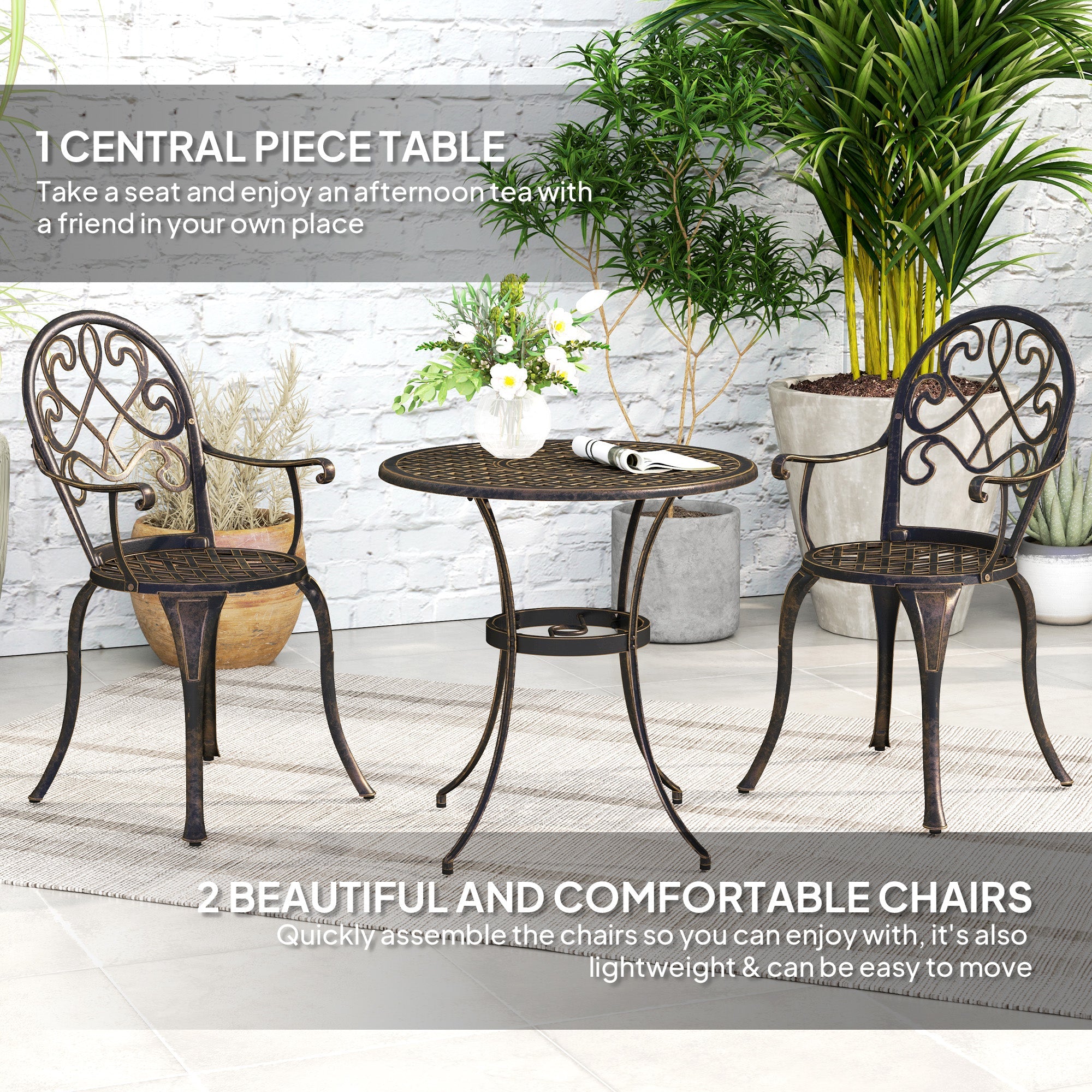 Outsunny 3PCs Bistro Set,  Aluminium Garden Table and Chairs