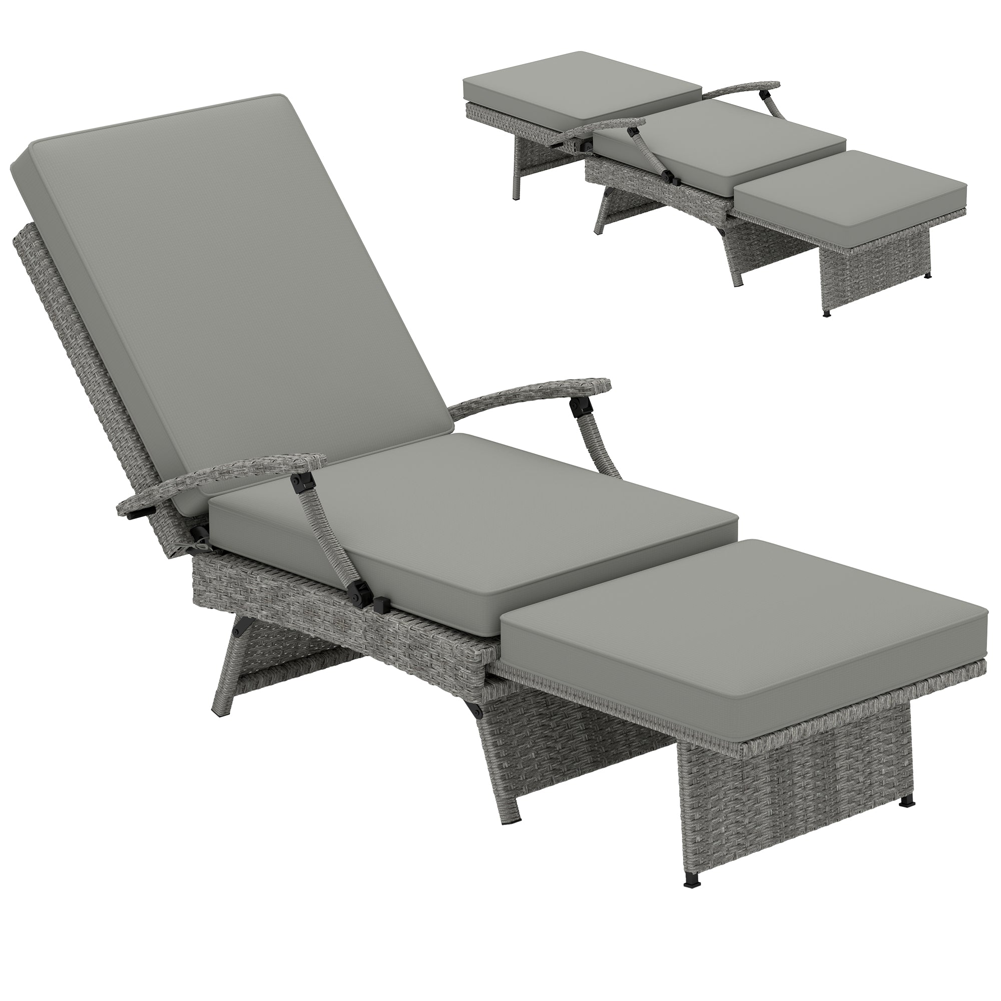 Outsunny Foldable Rattan Garden Recliner Chair w/ Cushion, Footrest