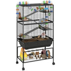 PawHut Hamster Cage, 3 Tier Gerbil Cage on Wheels with Storage Shelf