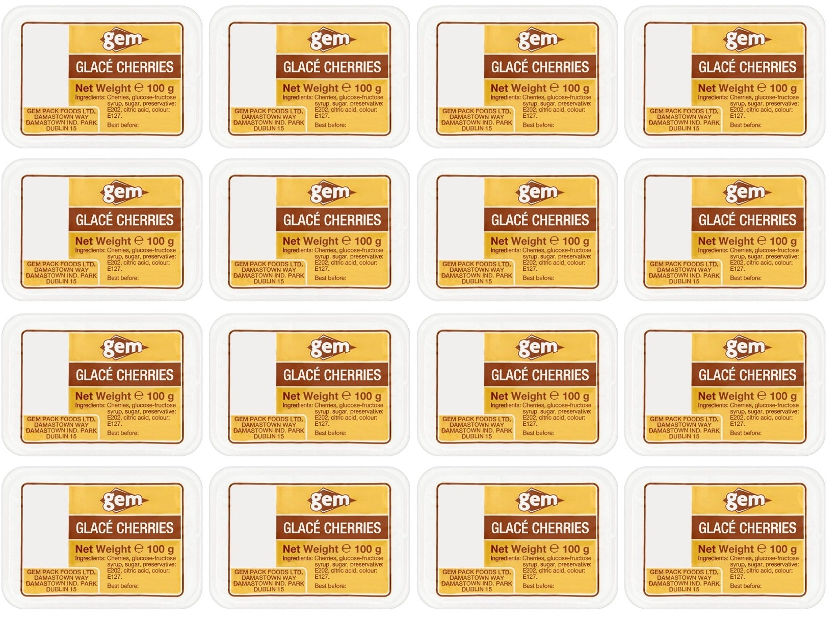 16 x Gem Glacé Cherries 100G