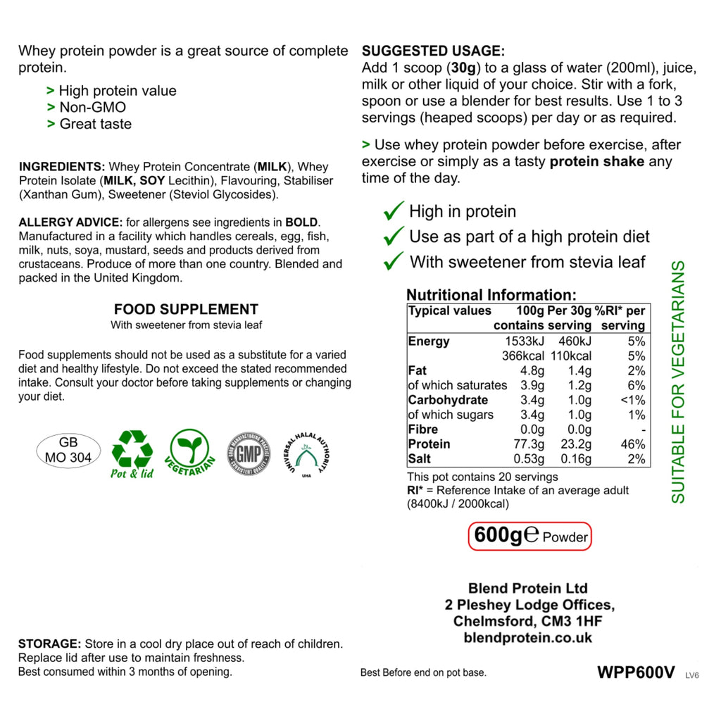 Organic Whey Protein Powder - Vanilla Flavour
