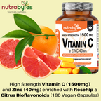 High Strength Vitamin C 1500mg and Zinc 40mg | High Strength Vegan Capsules | Advanced Immunity Support | Sugar free | 3 Months Supply | Made in the UK