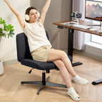 HOMCOM Armless Office Chair No Wheels, Linen Fabric Criss Cross Legged Desk Chair with Wide Seat, Thick Padding, Tilt Function, Height Adjustable Swivel Computer Seat for Home, Black