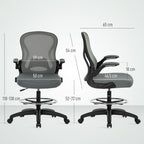 Vinsetto Drafting Chair, Ergonomic Tall Office Chair with Flip-up Armrests, Mesh Back, Lumbar Support, Adjustable Height and Foot Ring, Swivel Wheels, for Standing Desk, Charcoal Grey
