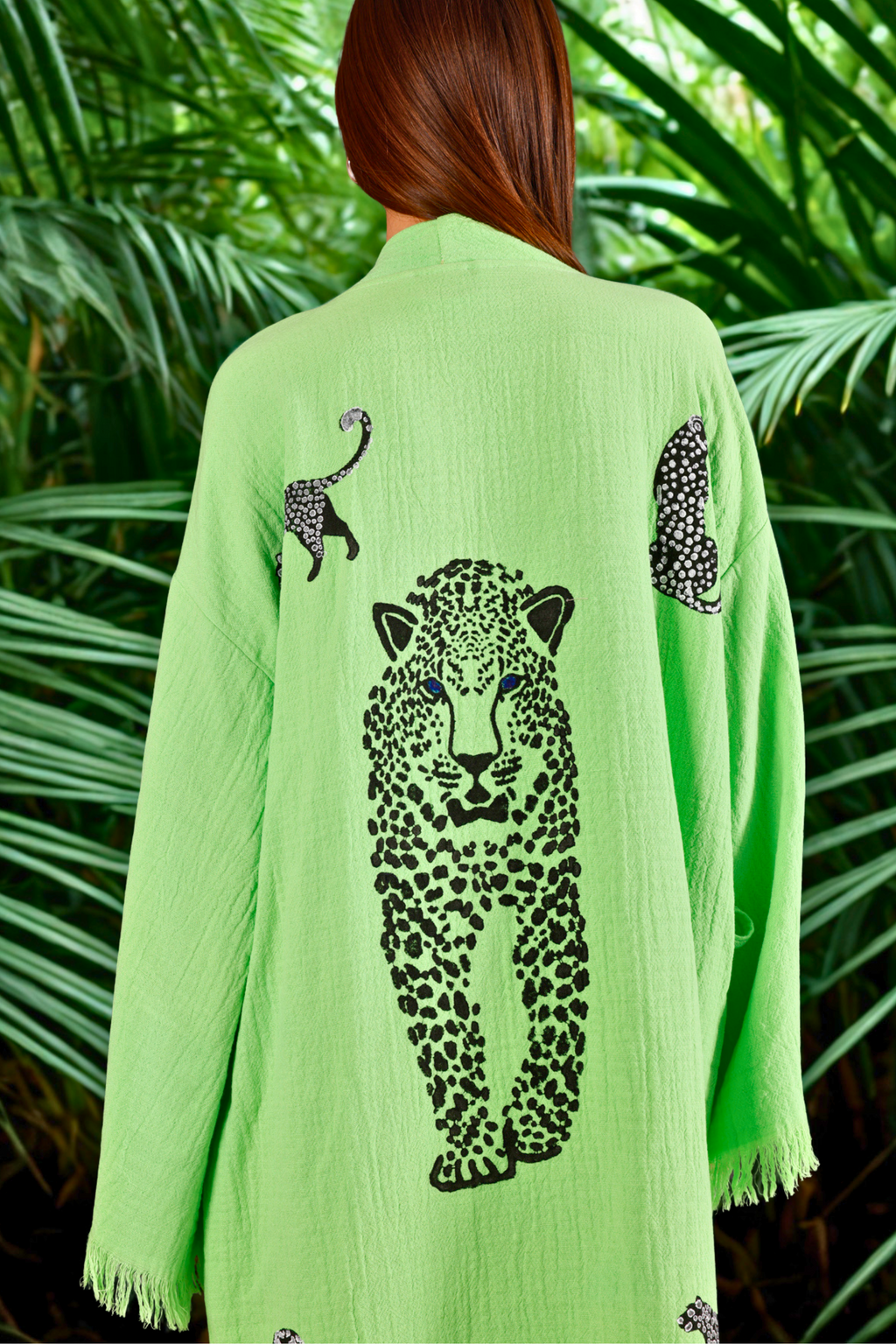 WILD LEOPARD Organic Cotton Kimono in Lime