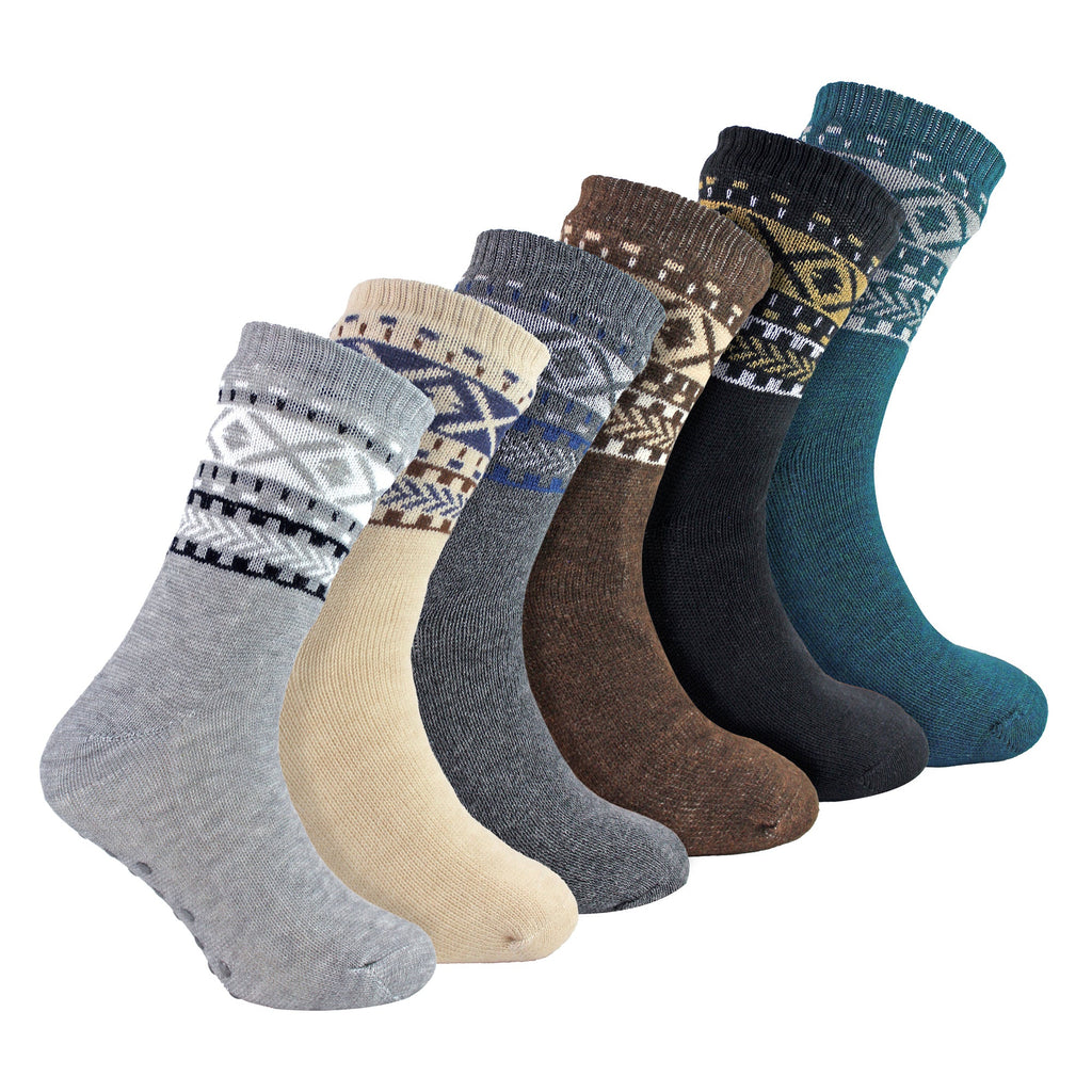 6 Pack Mens Double Layer Patterned Slipper Socks