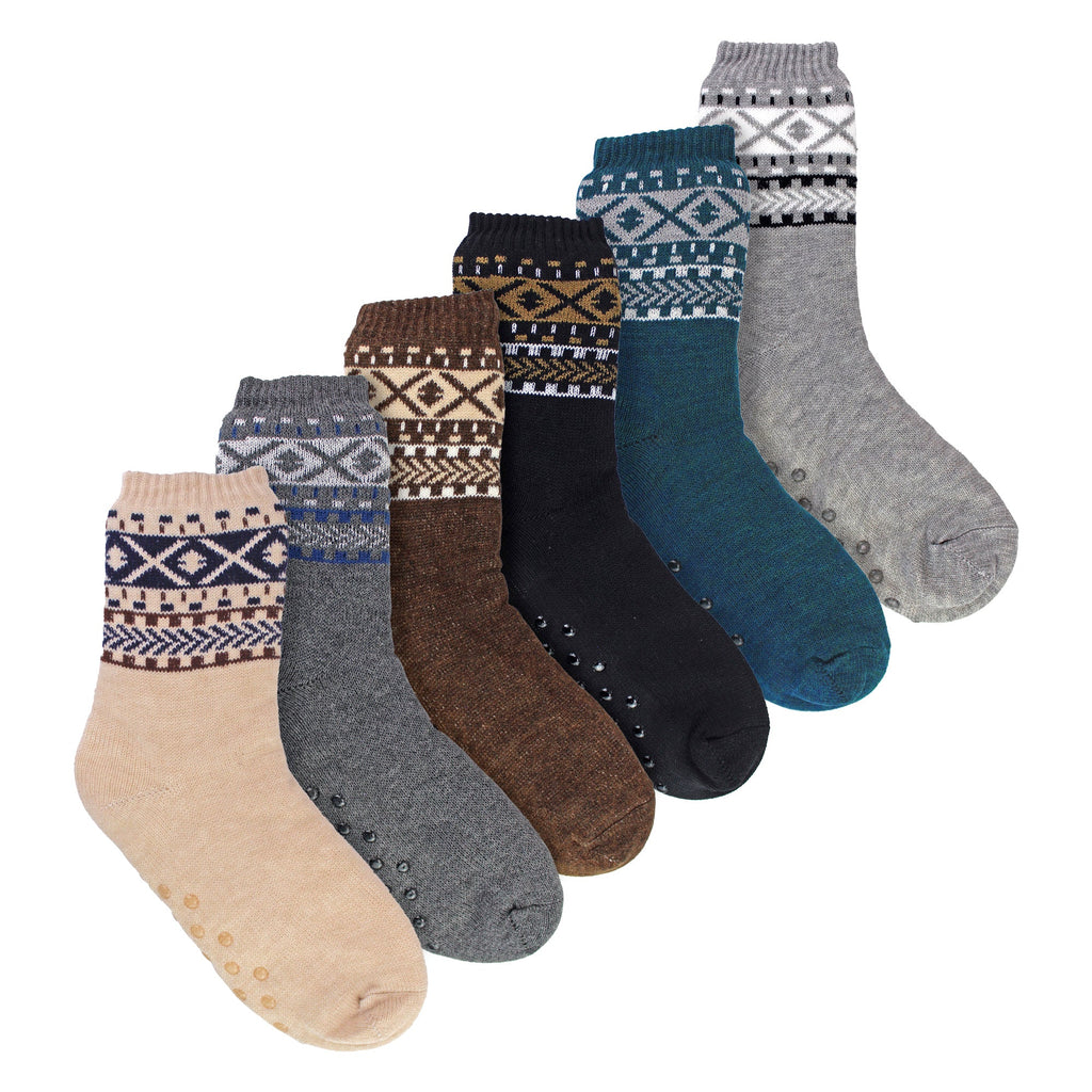 6 Pack Mens Double Layer Patterned Slipper Socks