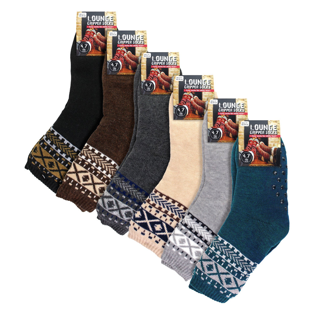 6 Pack Mens Double Layer Patterned Slipper Socks