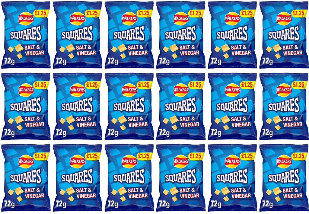 18 x Walkers Squares Salt & Vinegar - 72GM