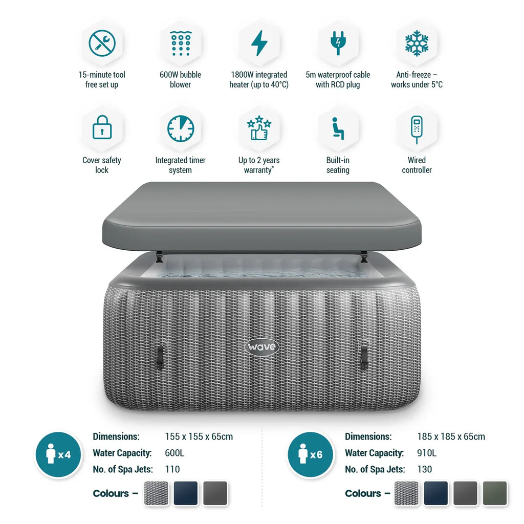 WaveSpa Pacific Inflatable Hot Tub with Integrated Heater – 4–6 Person