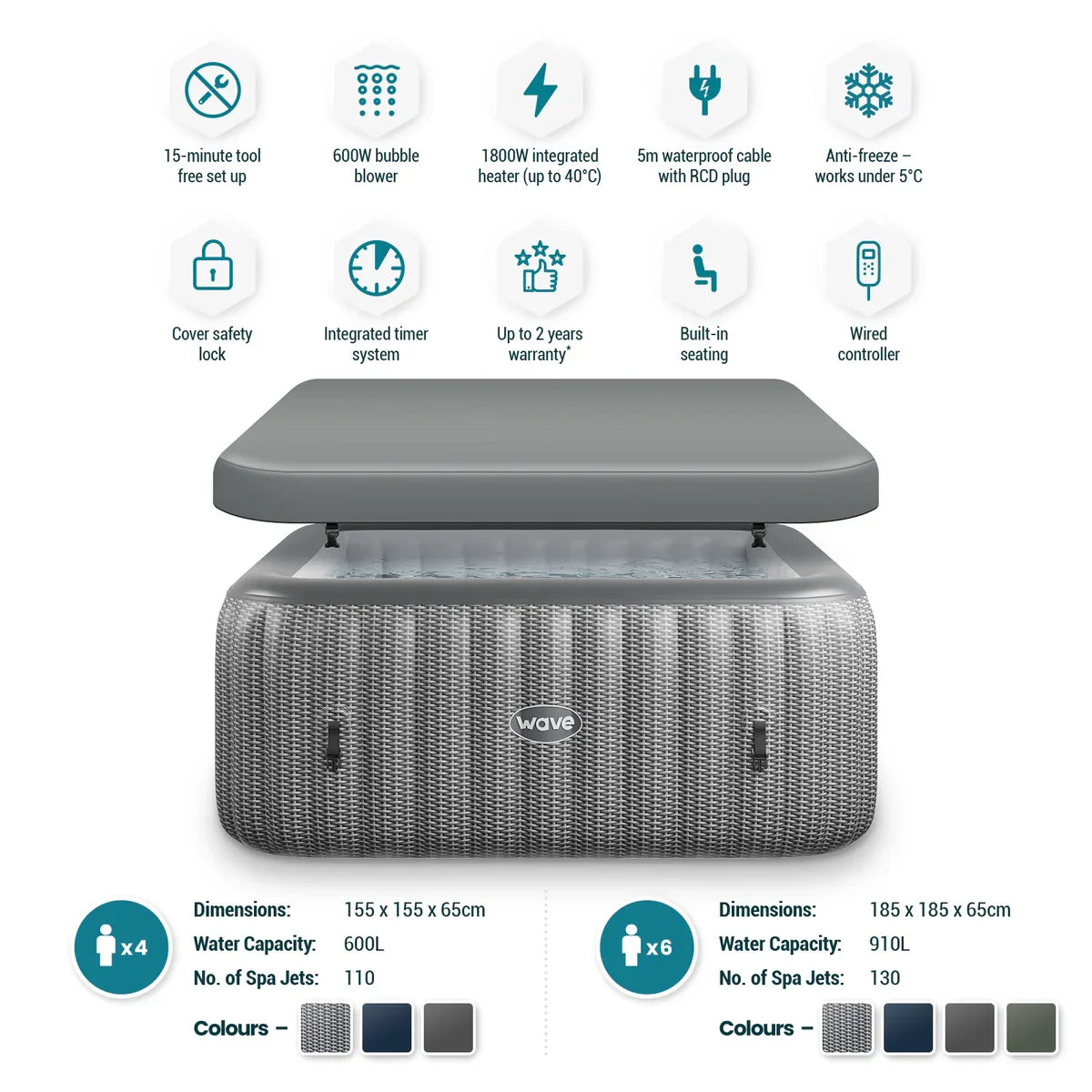 WaveSpa Pacific Inflatable Hot Tub with Integrated Heater – 4–6 Person