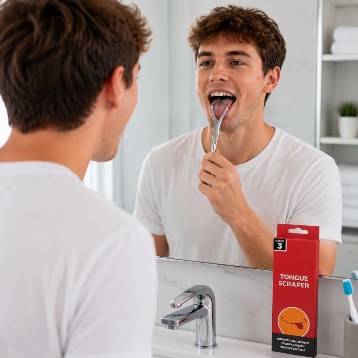 Reusable Stainless Steel Tongue Scraper & Cleaner for Fresh Breath & Oral Care