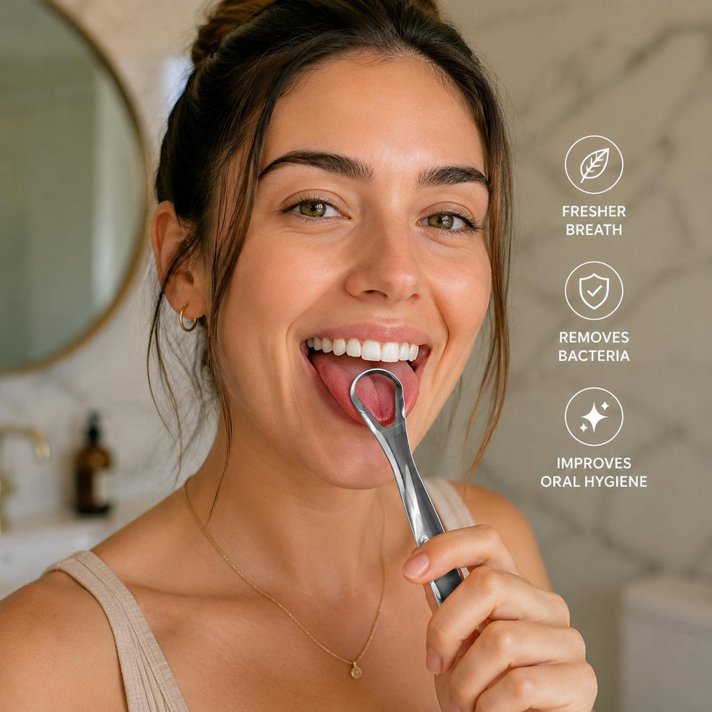 Reusable Stainless Steel Tongue Scraper & Cleaner for Fresh Breath & Oral Care