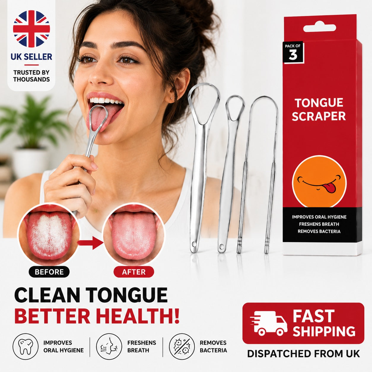 Reusable Stainless Steel Tongue Scraper & Cleaner for Fresh Breath & Oral Care