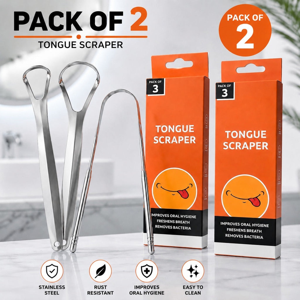 Pack of 2 Stainless Steel Tongue Scrapers – Fresh Breath & Oral Hygiene