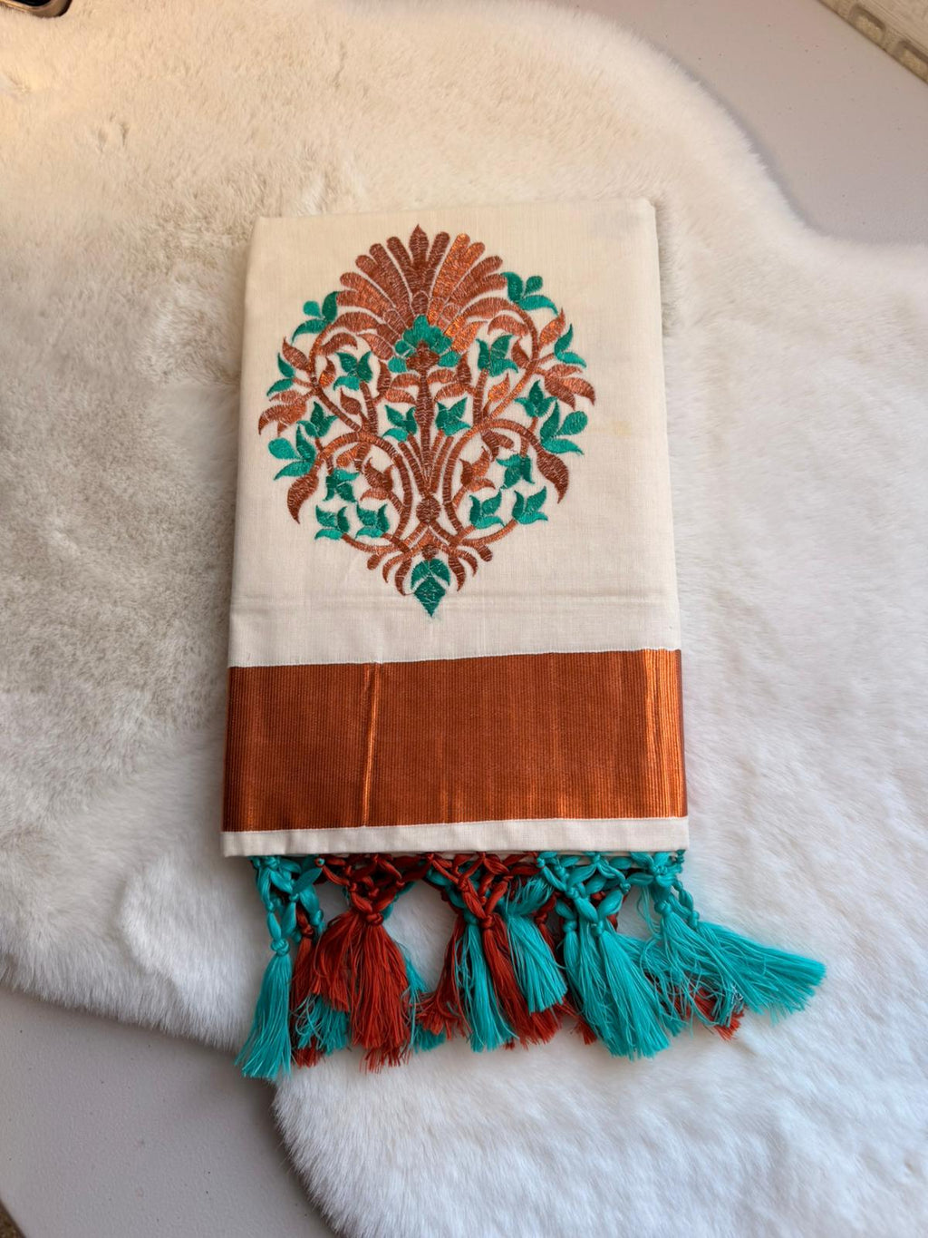 Heritage Vine Embroidered Kerala Saree