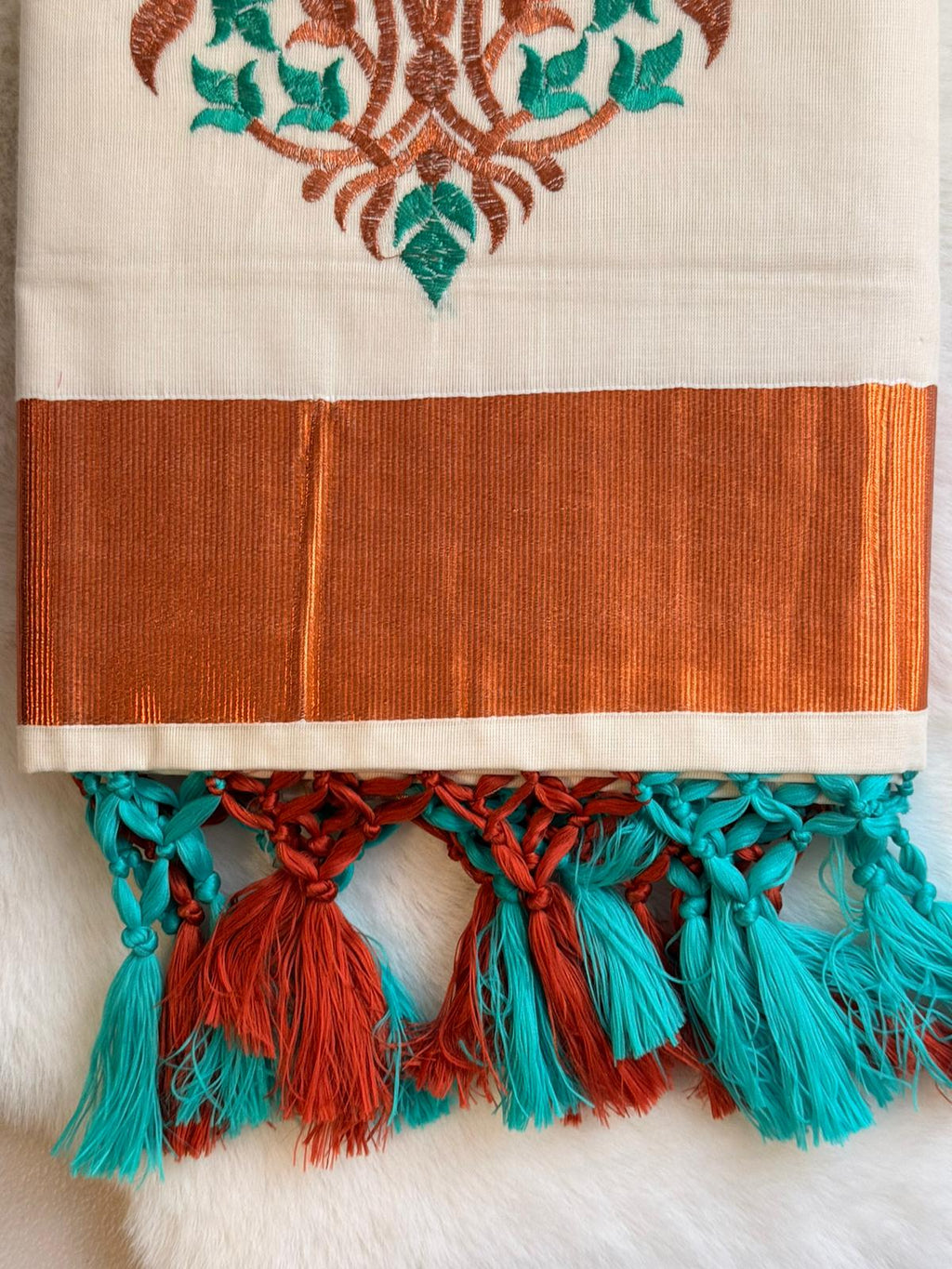 Heritage Vine Embroidered Kerala Saree
