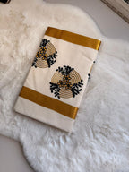 Midnight Bloom Kerala Kasavu Saree
