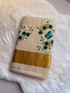 Butterfly Bloom Kerala Kasavu Saree