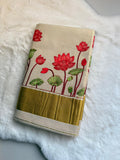 Crimson Lotus Kerala Kasavu Saree