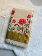 Crimson Lotus Kerala Kasavu Saree