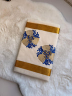 Azure Bloom Kerala Kasavu Saree