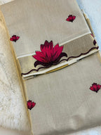 Pink Lotus Bloom Kerala Kasavu Saree