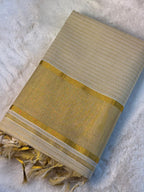 Golden Stripe Kerala Kasavu Saree with Tassel Detailing