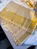 Golden Stripe Kerala Kasavu Saree with Tassel Detailing