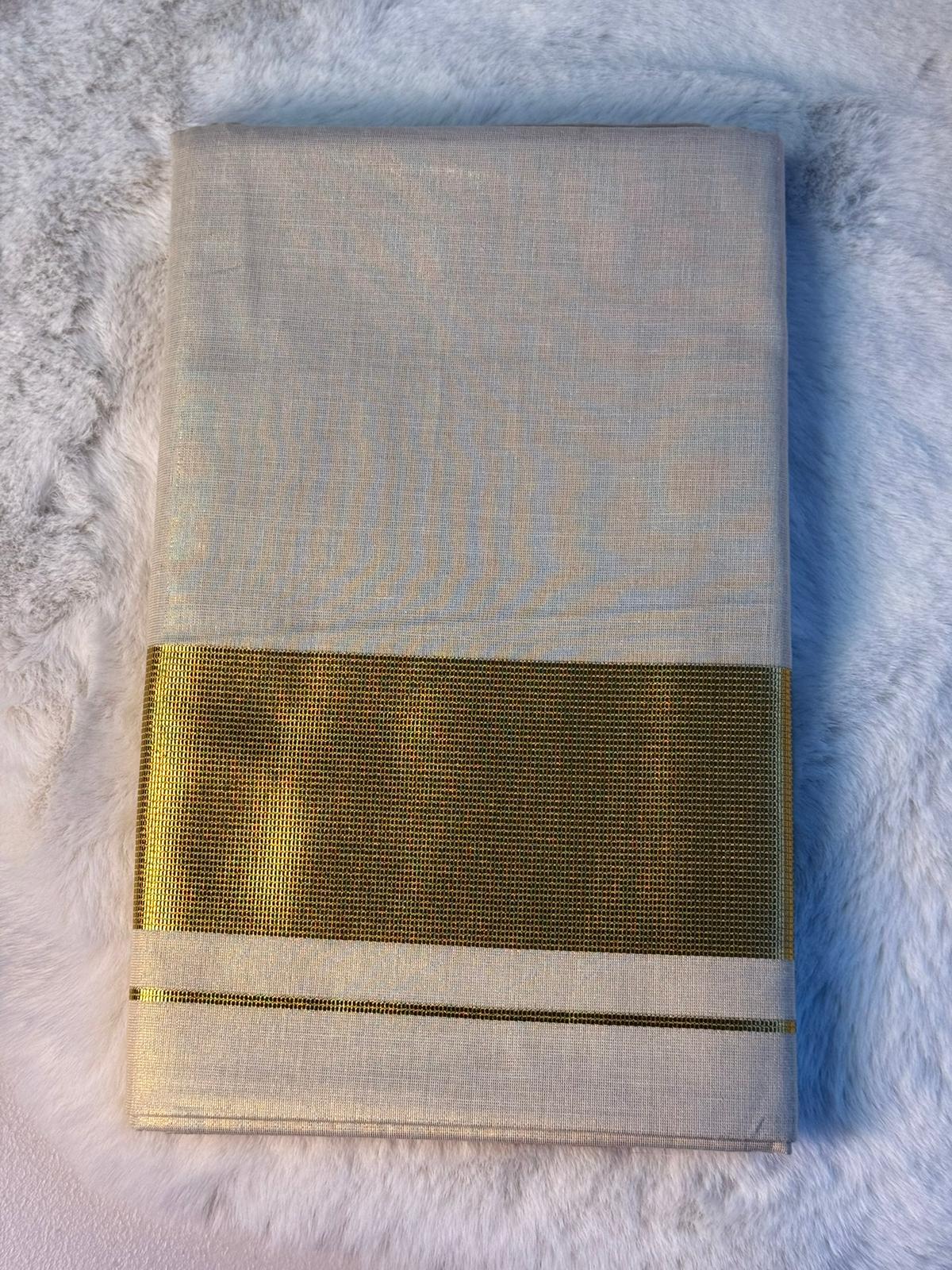 Classic Kerala Kasavu Saree with Broad Golden Zari Border
