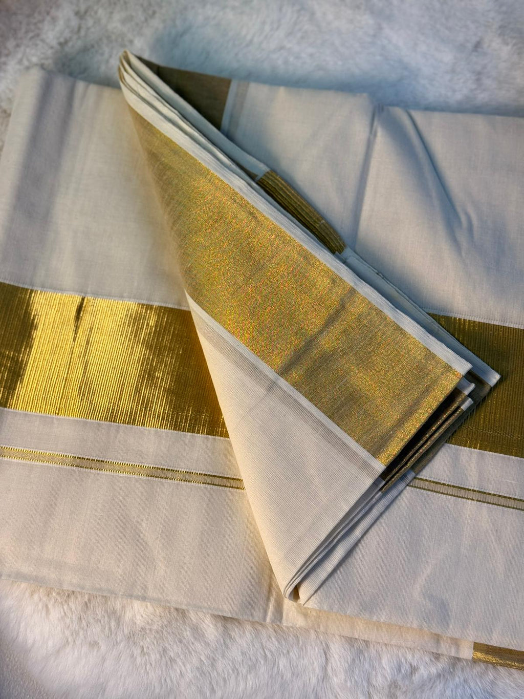 Classic Kerala Kasavu Saree with Broad Golden Zari Border