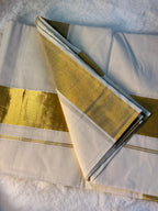 Classic Kerala Kasavu Saree with Broad Golden Zari Border