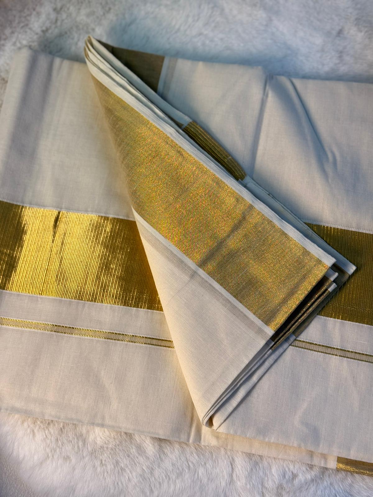 Classic Kerala Kasavu Saree with Broad Golden Zari Border