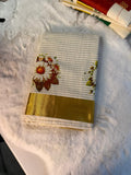 Elegant Lotus Print Kerala Kasavu Saree with Golden Border