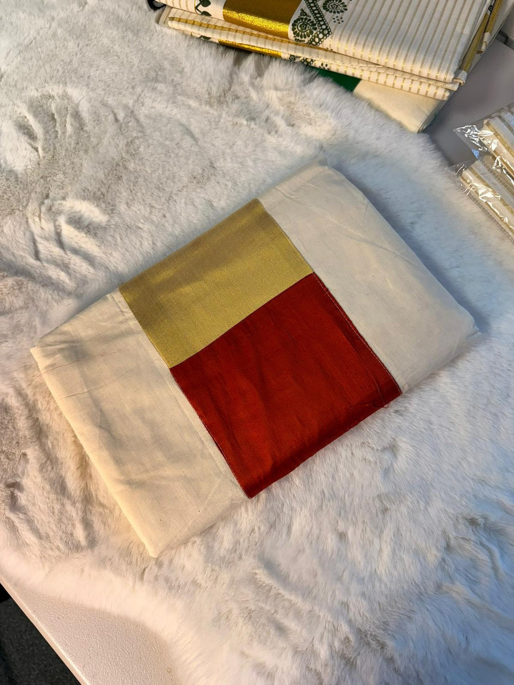 Traditional Kerala Kasavu Saree with Red & Gold Border