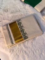 Elegant Kerala Kasavu Saree with Green Ethnic Border