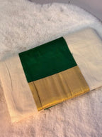 Classic Kerala Kasavu Saree with Emerald Green Blouse
