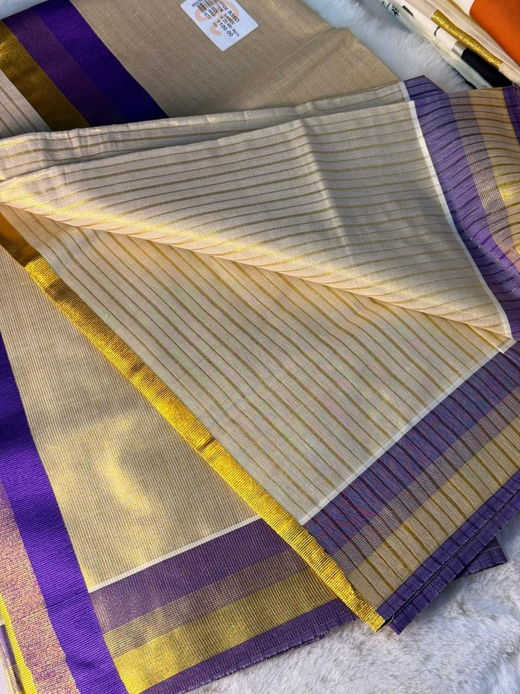 Classic Kerala Kasavu Saree with Royal Purple Border