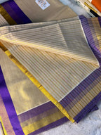 Classic Kerala Kasavu Saree with Royal Purple Border