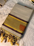Elegant Lotus Motif Kerala Kasavu Saree with Tassel Detailing