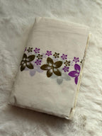Premium Kerala Floral Set Mundu with Matching Blouse Piece – Purple Bloom Design