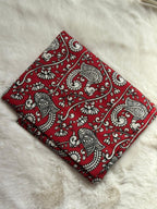 Red Kalamkari Inspired Kerala Set Mundu – Traditional Printed Design
