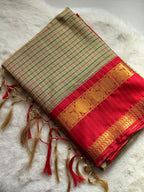 Classic Beige & Crimson Red Traditional Saree ❤️✨