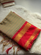 Classic Beige & Crimson Red Traditional Saree ❤️✨