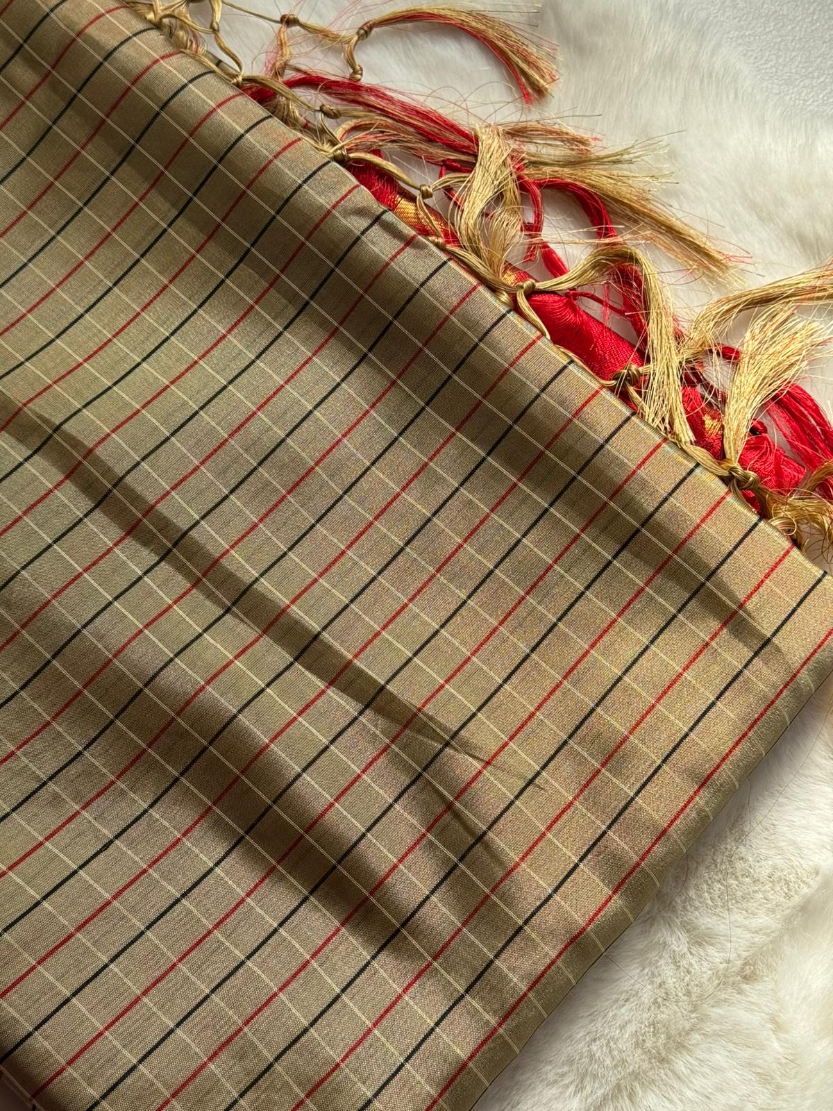 Classic Beige & Crimson Red Traditional Saree ❤️✨