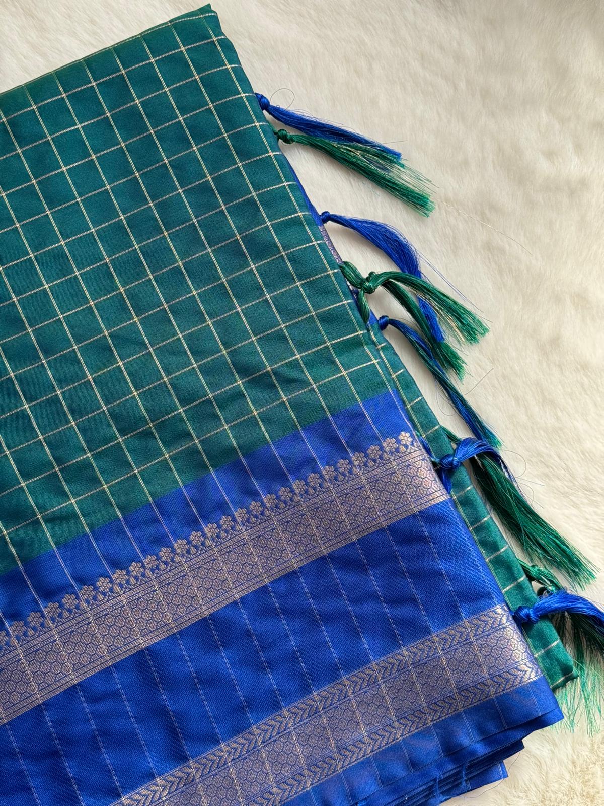 Emerald Green & Royal Blue Traditional Saree 💙💚